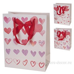 Набор пакетов подарочных "Hearts", 26x12,5xH32 см (12шт), в асс.