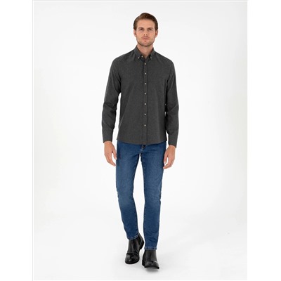 Антрацит Slim Fit рубашка с длинным рукавом