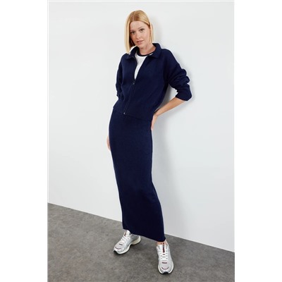 Navy Blue Texpper Soft Textured Knitwear Верхняя вершина набор Twoaw25au00036