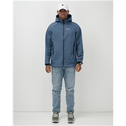 Ветровка спортивная мужская с капюшоном softshell синего цвета 9563S