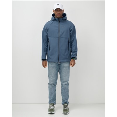 Ветровка спортивная мужская с капюшоном softshell синего цвета 9563S
