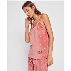Pijama con estrellas de terciopelo rosa palo