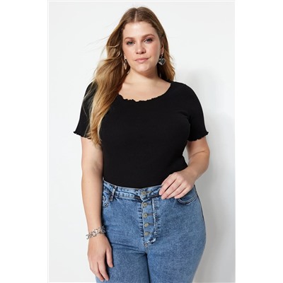 Черный валичный воротник вязание Blought Blouse TBBSS23BF00010