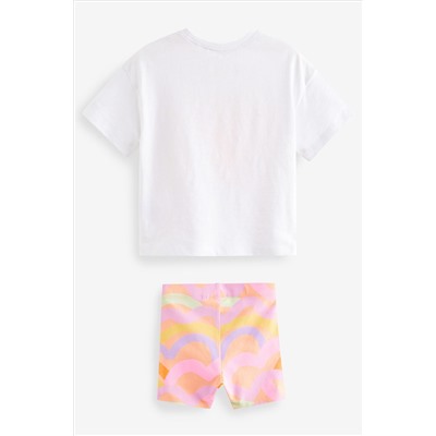 Pink/White Rainbow Sun T-Shirt and Cycle Shorts Set (3mths-7yrs)