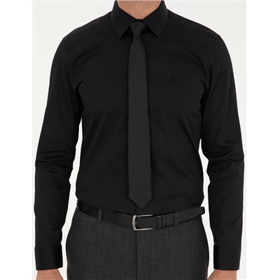 Black Slim Fit Basic рубашка с длинным рукавом