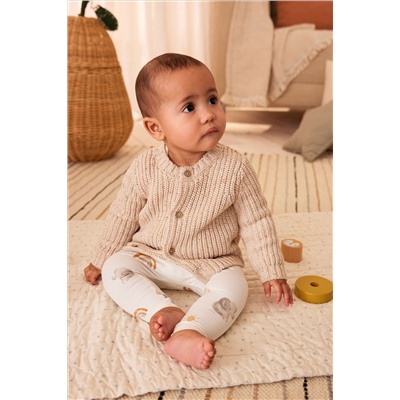 Brown Chunky Knitted Embroidered Baby Cardigan