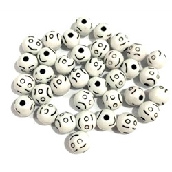 Бусины круглые Смайлики/ цв.белый с черным/ 8мм/ уп.500г/ фас.1уп.