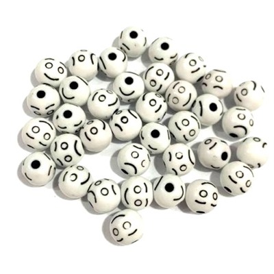 Бусины круглые Смайлики/ цв.белый с черным/ 8мм/ уп.500г/ фас.1уп.