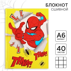 Блокнот А6, 40 листов в твёрдой обложке, «Человек-паук»