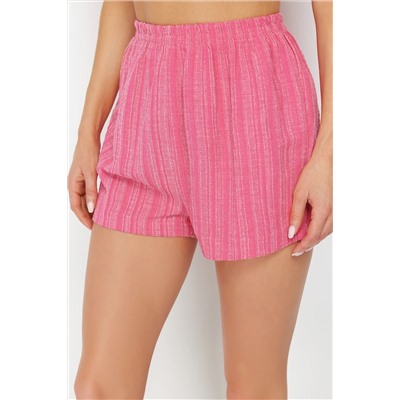 Fuchsia Woven Linen Linen Mixed Shirt Short Beach Set Tbess23au00054