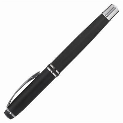 Набор ручек подарочных BRAUBERG Duetto, СИНИЕ, 2 шт.: шариковая, перьевая, черный с хромированными деталями, 143478