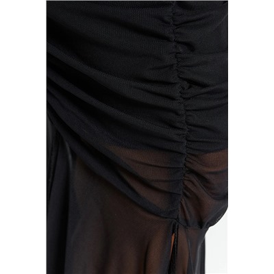 Черное элегантное вечернее платье из тюля на трикотажной подкладке TPRSS23EL00383