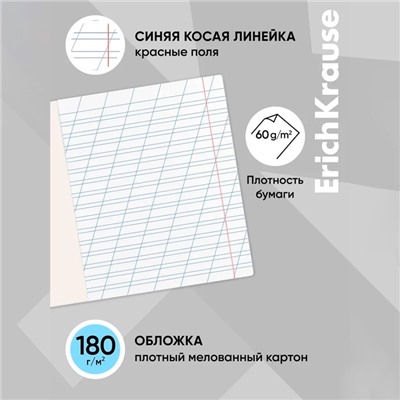 Тетрадь 12 листов в косую линейку ErichKrause «Классика Visio», обложка мелованный картон, голубая