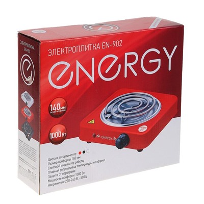 Плитка электрическая ENERGY EN-902R, 1000 Вт, 1 конфорка, красная