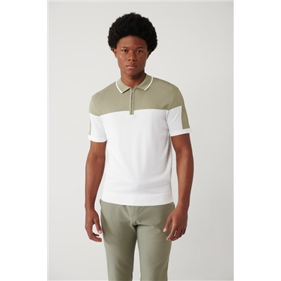 Открытая хаки-застежка-молнии цветовой футболка Rayon Polo Yaka Triko