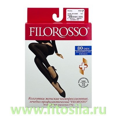 Лосины Velour "Filorosso", 1 класс, 80 den, размер 7, черные, компрессионные лечебно-профилактические 6015 **