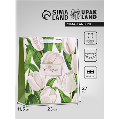 Пакет подарочный вертикальный «Белый вайб»,   ML 23 × 27 × 11.5 см