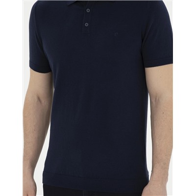 Яготая синяя кнопка подгонки с Polo Yaka Knitwear T -Fork