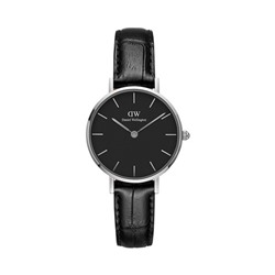 Reloj de cuarzo de piel Petite Reading - Negro y plateado