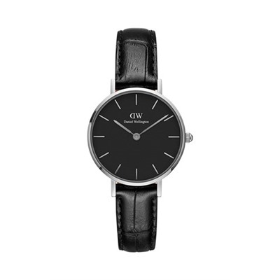 Reloj de cuarzo de piel Petite Reading - Negro y plateado