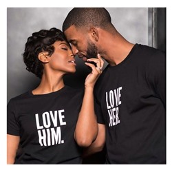 Парные футболки для двоих "Love Him/ Love Her" текст