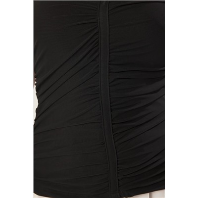Черный v -v -neck shirred tulle вязание блузки большого размера tbbss25af00080