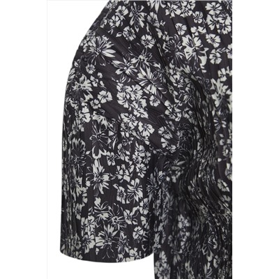 Black Flower Patterned Cattern вязание блузки большого размера TBBSS25AF00084
