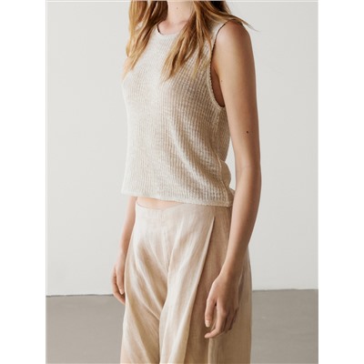 Top punto crop rib manga sisa