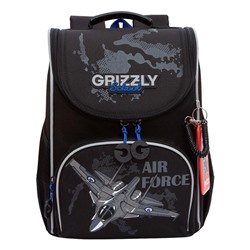 Ранец школьный Стандарт, 33 х 25 х 13 см, Grizzly, + мешок для обуви, чёрный
