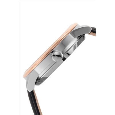 Reloj automático de piel Flynn - Negro y rosa dorado