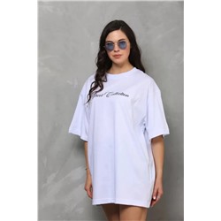 Футболка Oversize с круглым вырезом унисекс с принтом - белый