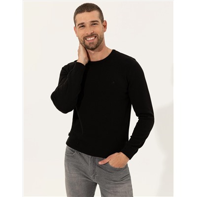 Black Slim Fit Bike Neck Basic вязаный свитер