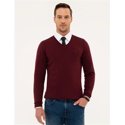 Bordeaux Slim Fit v Yaka Basic Knitwear Казах