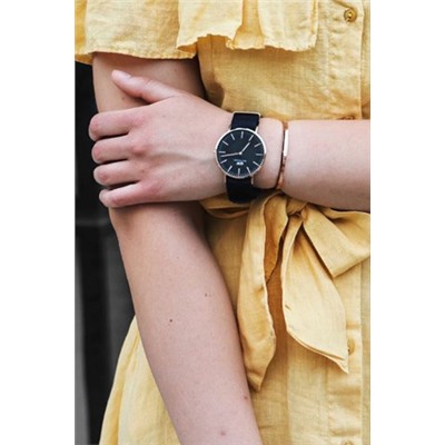 Reloj de cuarzo de poliéster Classic Cornwall S - Plateado y negro