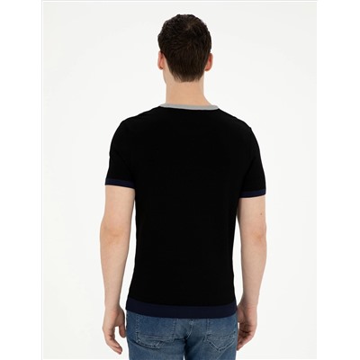 Black Slim Fit Bike Yaka Triko T -For