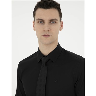 Black Slim Fit Basic рубашка с длинным рукавом