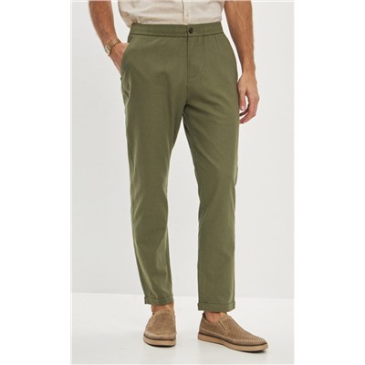 Брюки льняные мужские F211-0871 оливковые