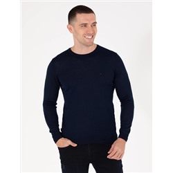 Navy Blue Slim Fit Bike Worke Wool Смешанный базовый вязаный свитер