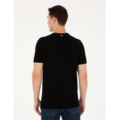 Black Slim Fit Bike Yaka Triko T -For