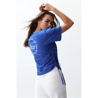 Saks 100 %хлопок обратно отпечатано Shirred негабаритный/широкий нарезанный велосипедный воротник футболка Twoss23ts00150