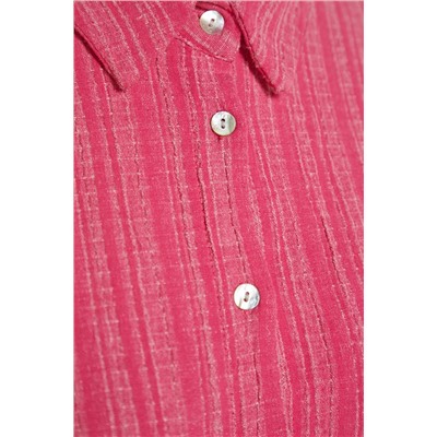 Fuchsia Woven Linen Linen Mixed Shirt Short Beach Set Tbess23au00054