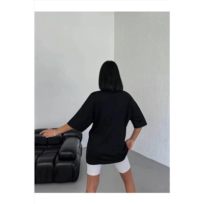 Футболка Oversize с круглым вырезом унисекс с принтом - черная