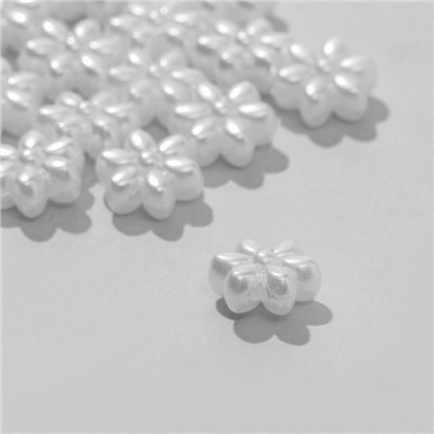 Бусины пластиковые « цветы», 1.2×1×0.5 см, набор 50 шт, цвет белый