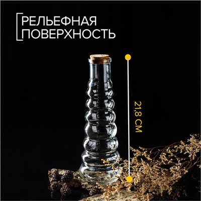 Бутылка для соусов и масла Доляна «Парфе. Гармонь», 400 мл, 21.8×7.5 см, с пробковой крышкой, стекло, прозрачная
