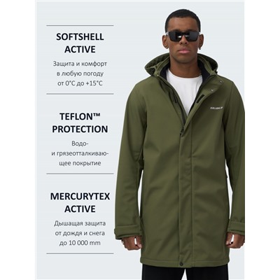 Парка спортивная мужская с капюшоном softshell цвета хаки 9565Kh