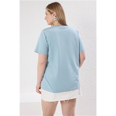 Blue Collar Boyfry Fit 100 %хлопковой вязание футболка большого размера TBBSS25BF00021