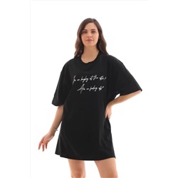 Футболка Oversize с круглым вырезом унисекс с принтом - черная
