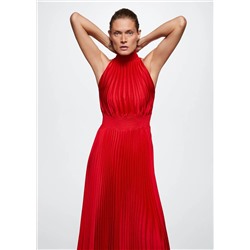 Vestido plisado cuello halter -  Mujer | MANGO OUTLET España