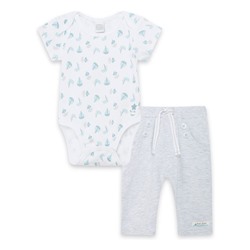 Conjunto body + pantalón - blanco y gris