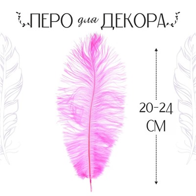 Перо для декора 1 шт., размер 20-24 см, цвет розовый